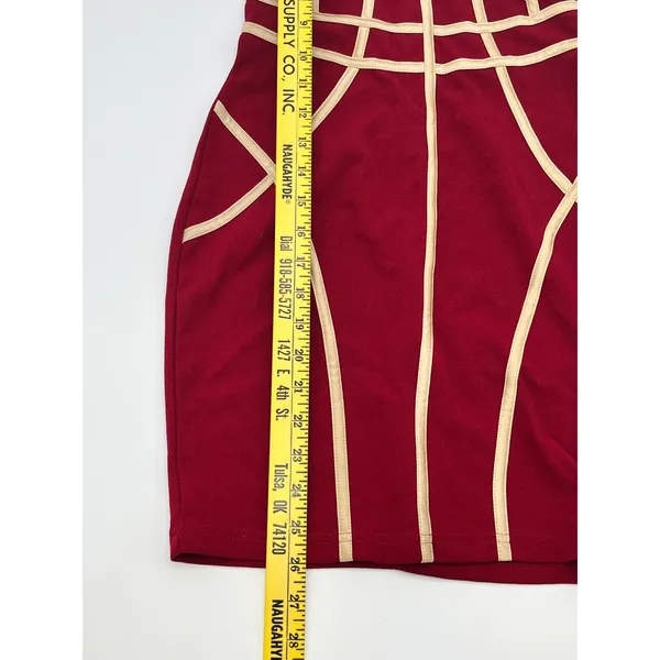 BLASHE Bodycon Dress Sz Small Burgundy Tan Bustier Bandage Spaghetti Straps Sexy - Image 8