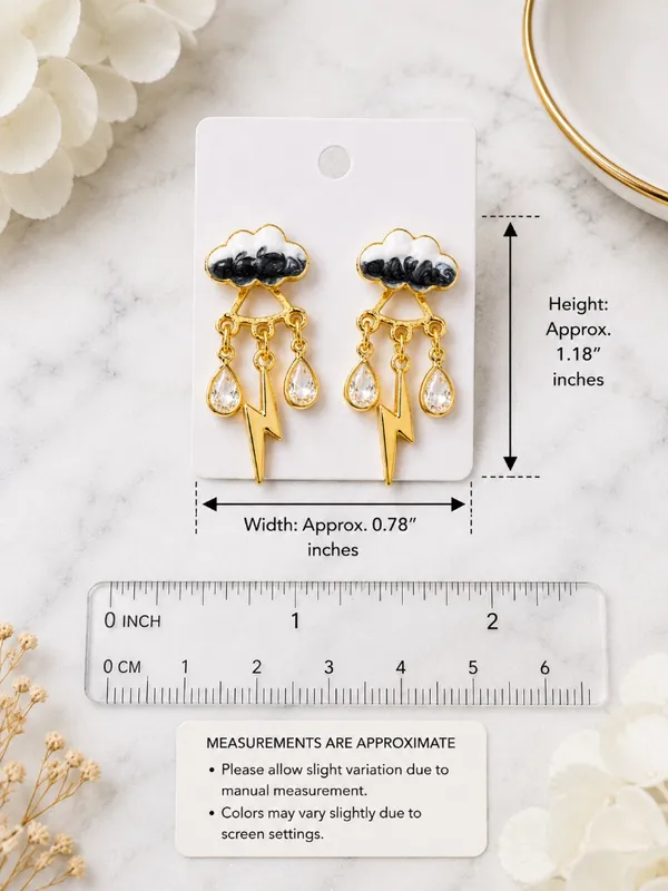 NEW Storm Cloud Lightning Dangle Post Earrings Gold White Black NWT - Image 3