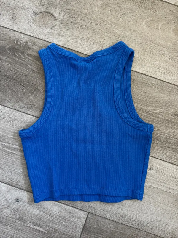 H&M Royal Blue Ribbed Crop Tank - Sleeveless Knit - Image 3