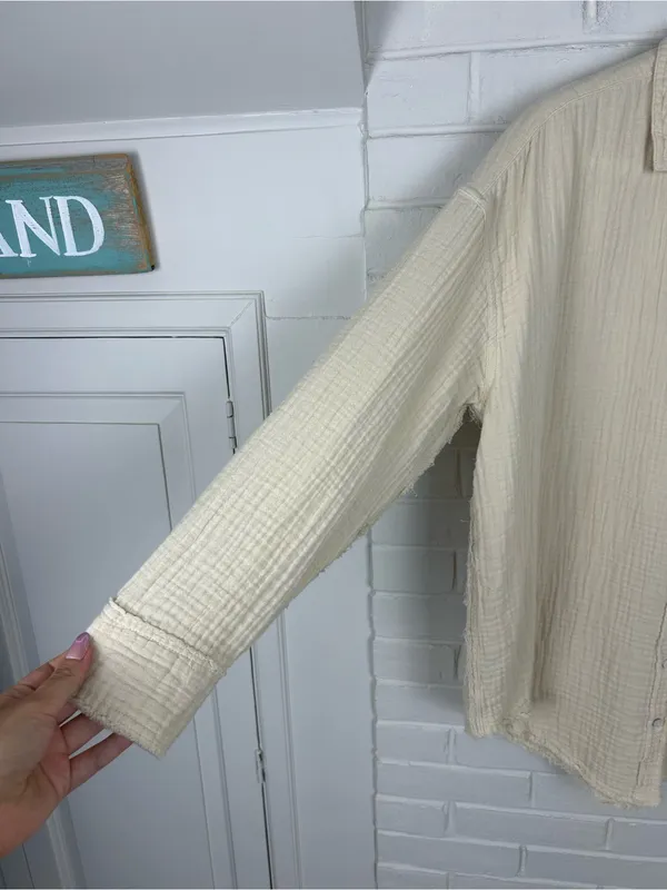 Aerie Pool To Party Gauze Cotton Button Down Coverup Shirt Size XS - Image 9