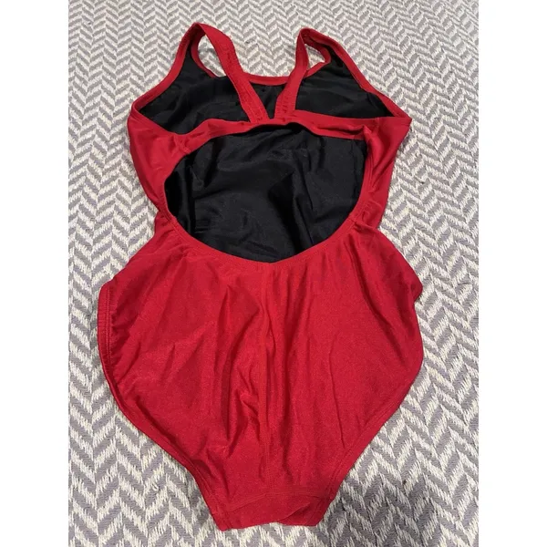 Vintage 90s Dolfin Red One Piece Retro Competition Swimsuit USA See Pics - Image 6