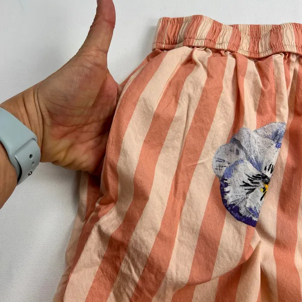 LyreBird Pansy Striped Wide Leg Floral High Waist Cotton Pants Pink Cream Size M - Image 6