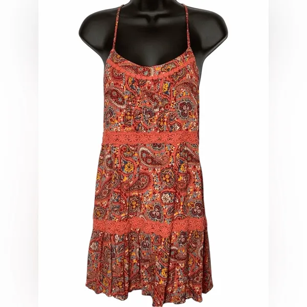 Hollister Paisley Boho Racerback Sundress Medium Lace Trim Mini - Image 3