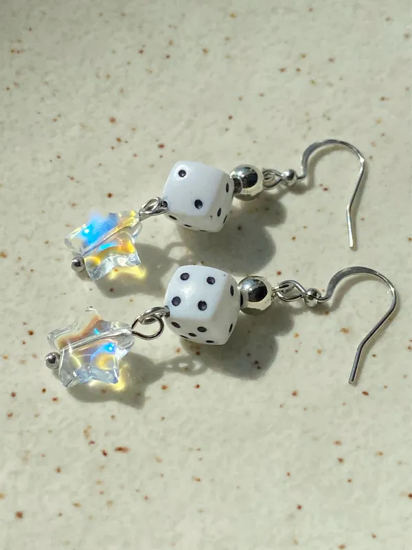 Handmade dice & star grunge funky y2k style dangle earrings 🎲⭐️ - Image 2