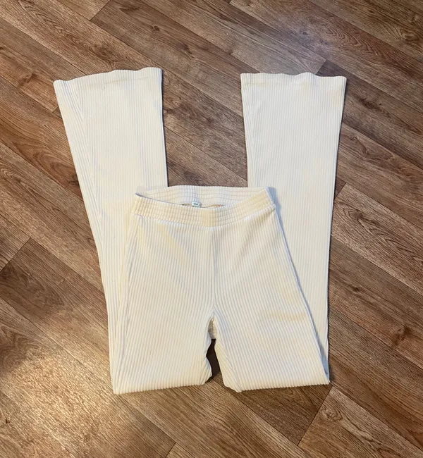 Aerie Groove On Ivory Velour Ribbed High Waisted Flare Pants - Image 3