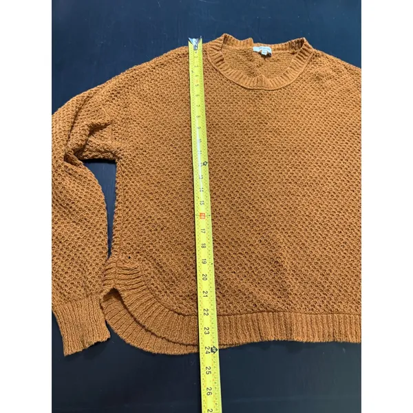 Madewell Womens Large Burnt Orange Waffle Knit Curved Hem Crewneck Sweater L - Image 2