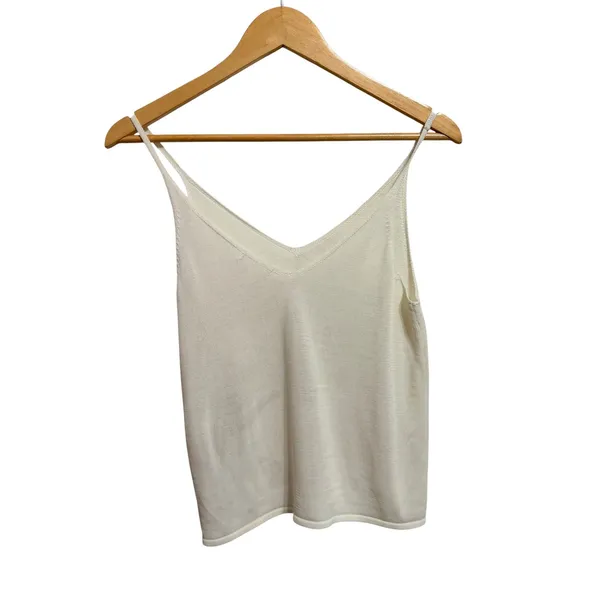 Leith Ivory Knit V Neck Double Strap Sweater Tank Top white Medium‎ - Image 6