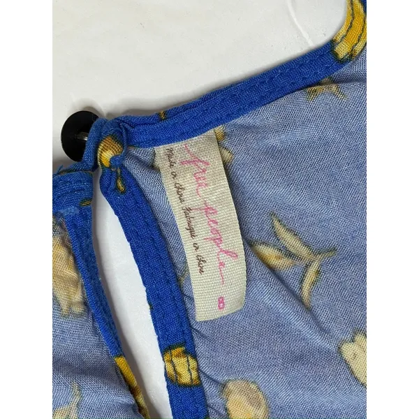 Free People Blue Peasant Faux Wrap Dress 8 Blue Floral Cap‎ Sleeves Keyhole - Image 5