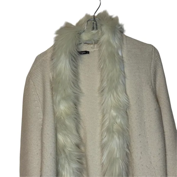 J. McLaughlin Womens Cream Wool Cashmere Faux Fur Trim Cardigan Sweater Small - Image 2