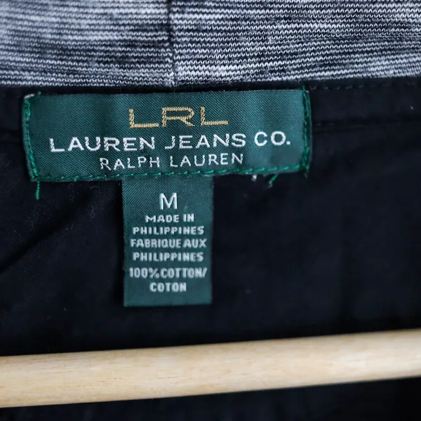 LRL Ralph Lauren Jeans Co Black Long‎ Sleeve Henley Hoodie Size M Y2K Activewear - Image 2