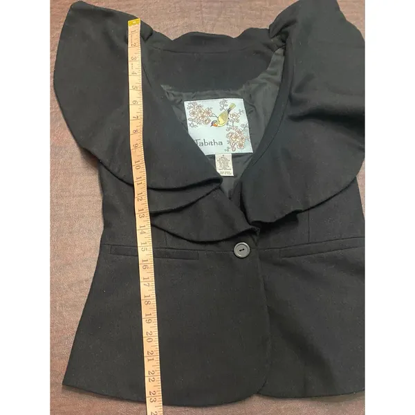 Anthropologie Tabitha Black Ruffle Collar Sleeveless Blazer Vest Wool Blend 6 - Image 6
