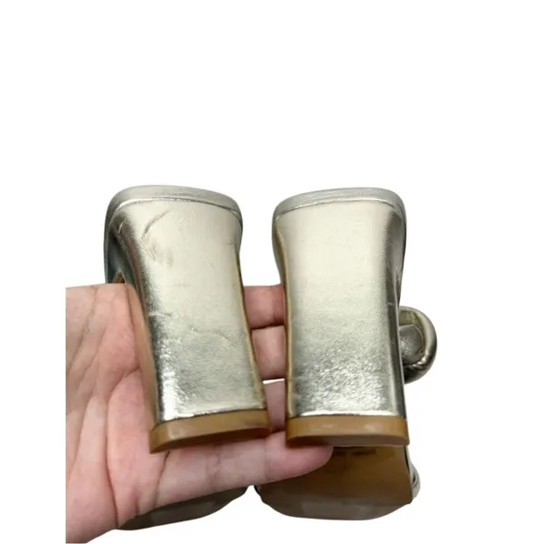 Open Edit Sandals Size 6.5 Gold Metallic Twisted Double Strap‎ Slip On Heels - Image 8