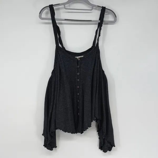 We The Free Free People Medium Gray Button Front Shark Bite Hem‎ Cami Tank - Image 2