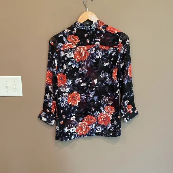 Aritzia Wilfred Silk Long Sleeve Floral‎ Blouse XXS - Image 4