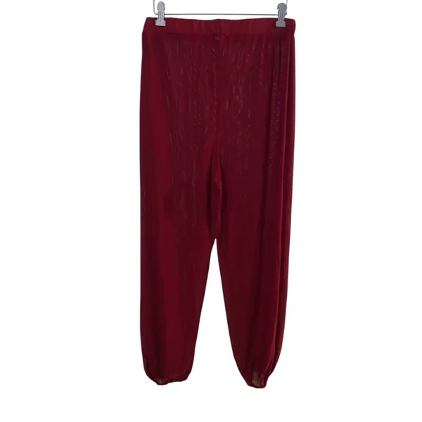 Womans XL Darn Red Elastic High Waist Harem Pants Sheer Hippie Jogger - Image 3
