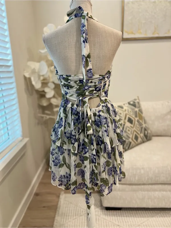 Amanda Uprichard Violina Purple Floral Halter layered Woman’s Dress in Margate L - Image 6