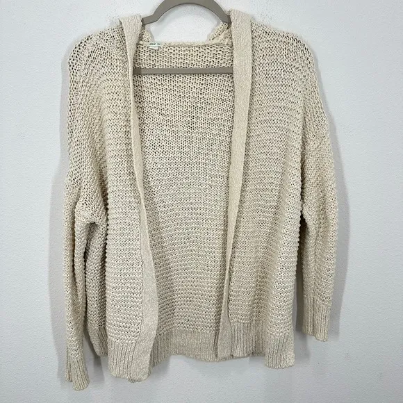 Aerie Cream Crochet Hooded Cardigan Sweater XS/S Open Front Loose Knit Beach‎ - Image 3