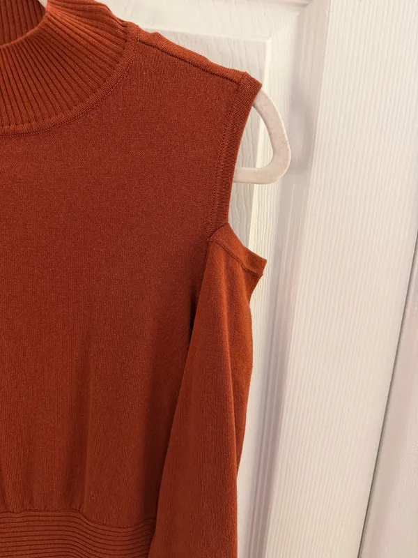Style & Co Burnt Orange Knit Mock Neck Cold Shoulder Sweater Dress Small - Image 4