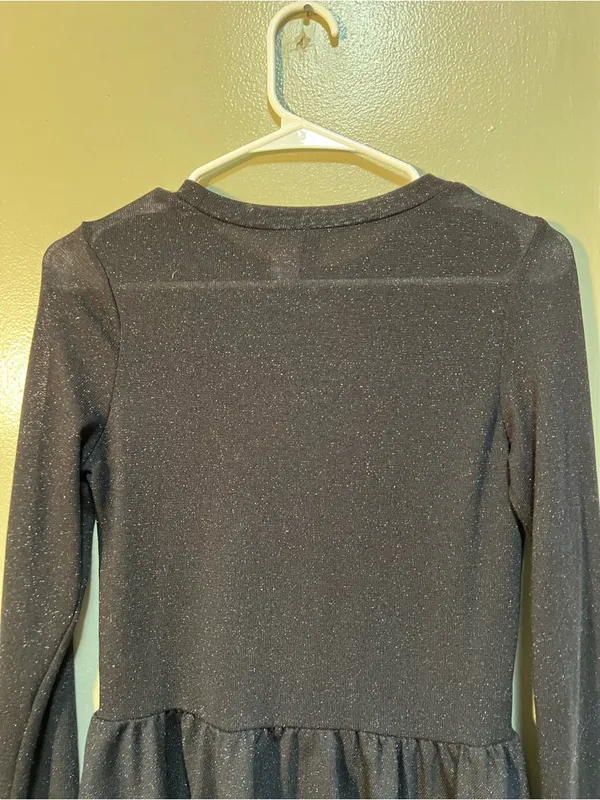 Divided Women's Size Small Peplum Top Black Sparkle Ribbed Long Sleeve Stretch - Image 7