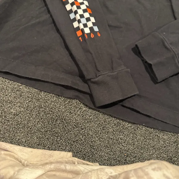 Vans Black Checkered Sleeve Shirt with Red Logo - Image 4