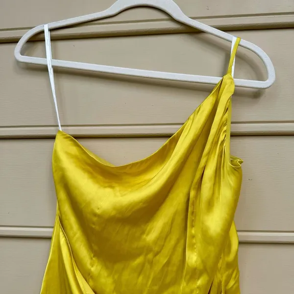 Lovers and Friends Karen Yellow One Shoulder Wrap Mini Dress Sz M - Image 4