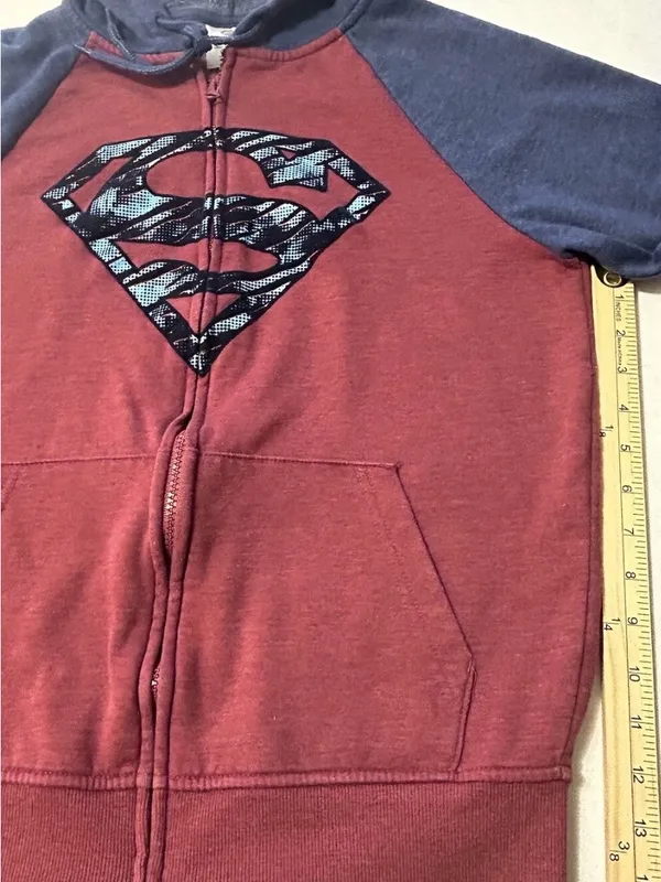 DC Comics Superman Full Zip Hoodie Mens Small Colorblock Camo Logo Raglan - Image 5