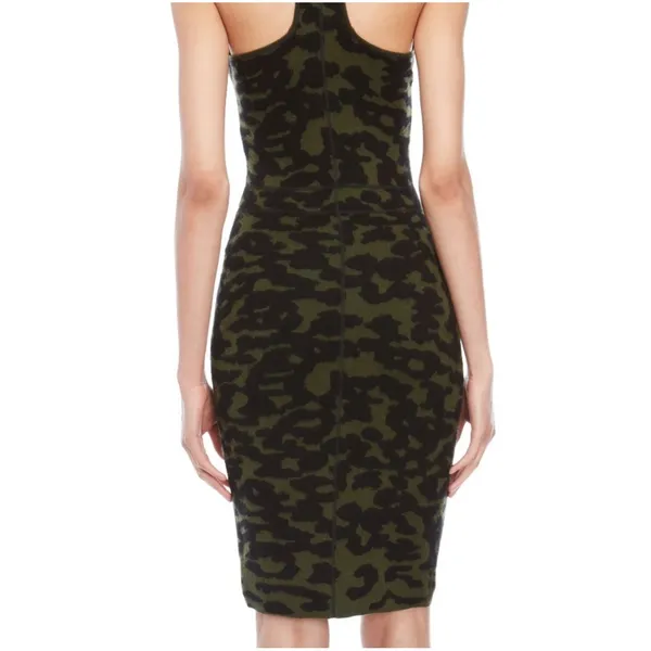 Faith Connexion Paris Wool Silk Leopard Camo‎ Jacquard Racerback Midi Dress L - Image 3