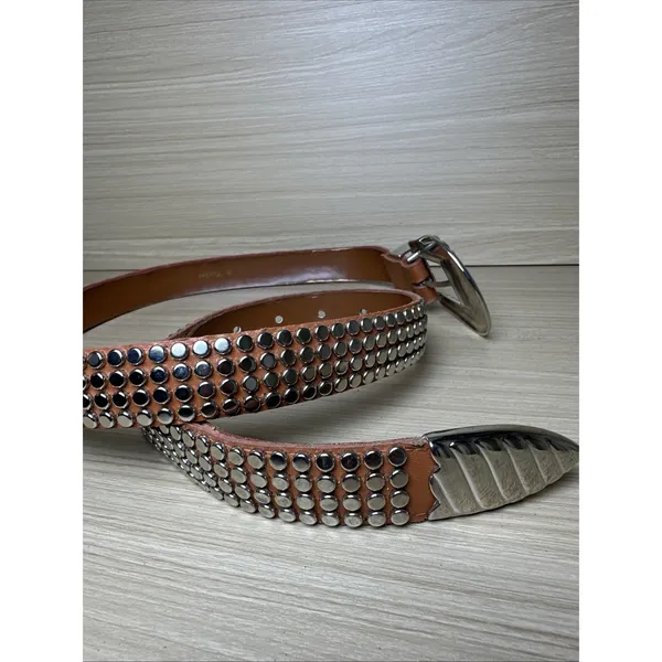 Vintage Statement Belt Womens A. Taylor Tan Silver Buckle Medium Studded‎ - Image 14