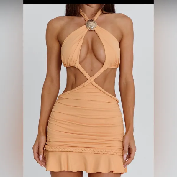 OUTCAST LIVAI MINI DRESS PEACH, Size Medium, BRAND NEW, $109 - Image 4