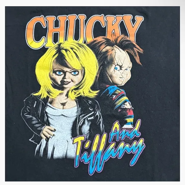 Bride of Chucky And Tiffany Black Graphic T-Shirt Size Large - Image 2