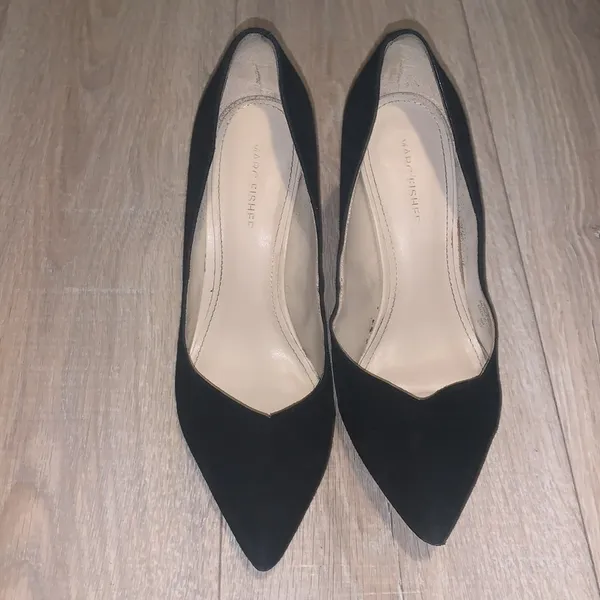 Marc Fisher Apple Black closed pointy toe suede leather office formal heels - Image 2