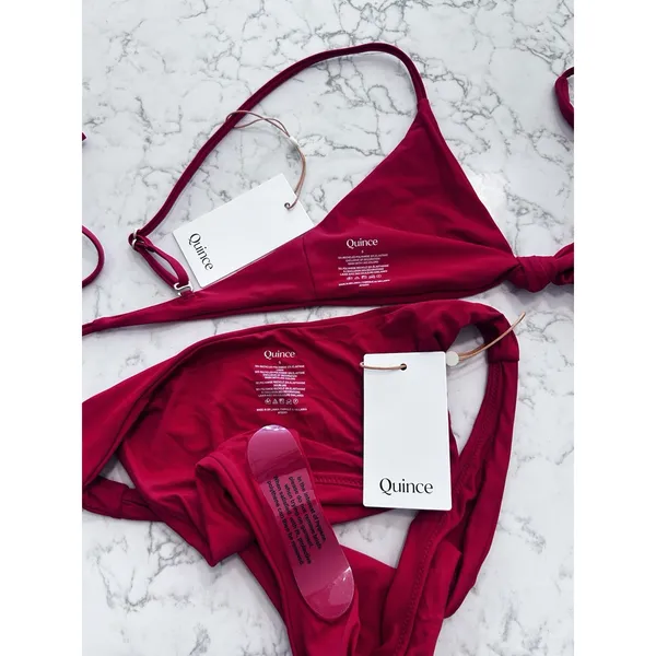 NWT Quince Cherry Red Knot Tie Bikini Top & Italian Low Rise Bottom Set Small - Image 3