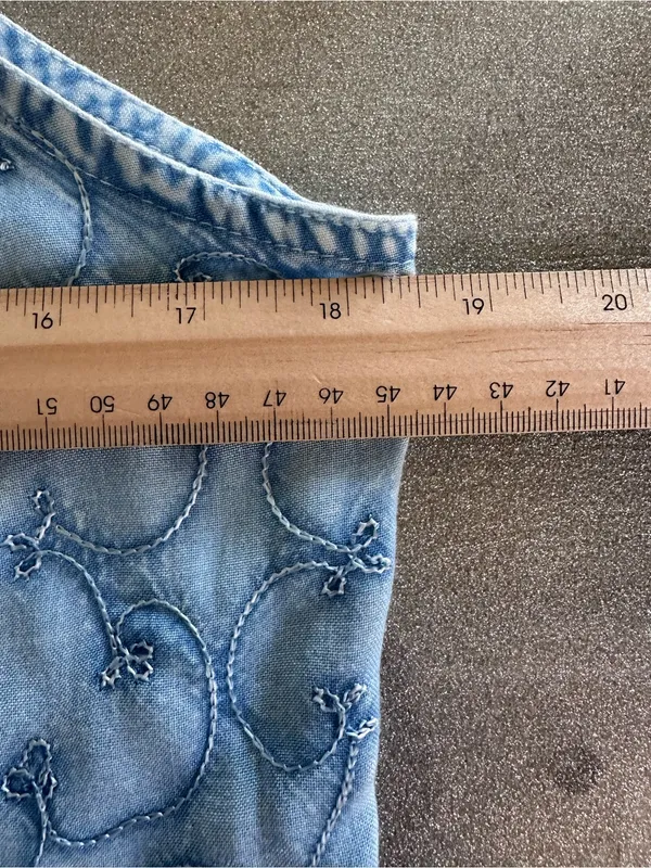 Sopogee Vintage Embroidered Chambray Dress Blue Rayon Sleeveless SizeLarge(1409) - Image 9