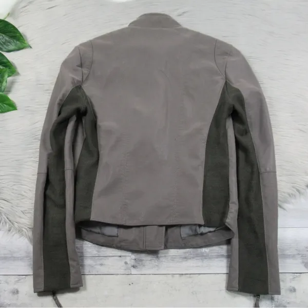 FREE PEOPLE Cool & Clean Faux-Leather Jacket Ribbed Knit Insets Zip Cuffs Size - Image 6