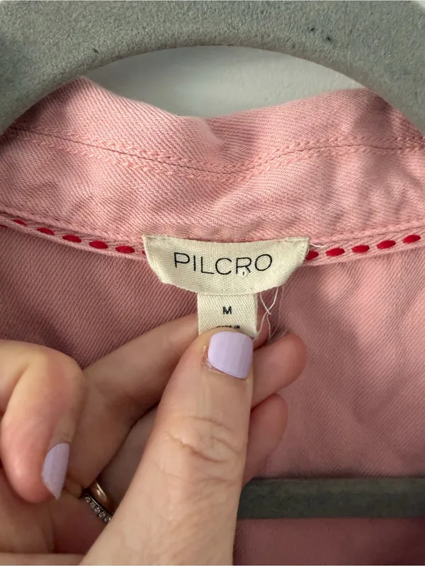 Anthropologie Pilcro Pink Short Sleeve Cropped Boxy Outdoorsy Blouse M - Image 5