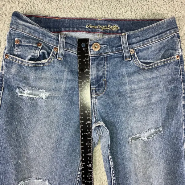Vtg American Eagle Flare Leg Jeans Women 10 Low Rise Stretch Distressed 30x30‎ - Image 5