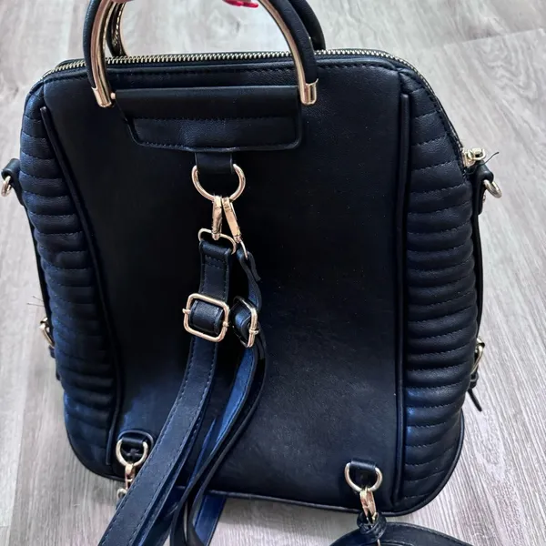 Black Bookbag Purse Quilted Large Handbag Diaper Bag - Image 6