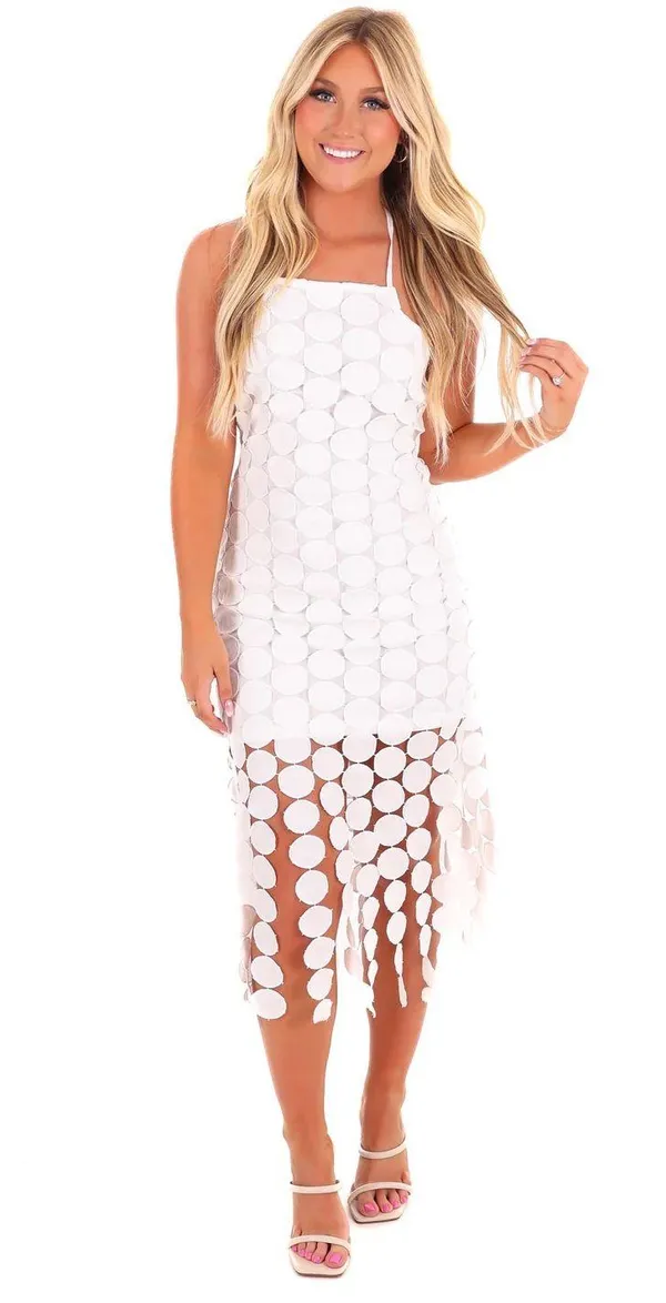Revolve NWT Mainstrip Circle Fringe Crochet White Midi Dress. Size Large - Image 7