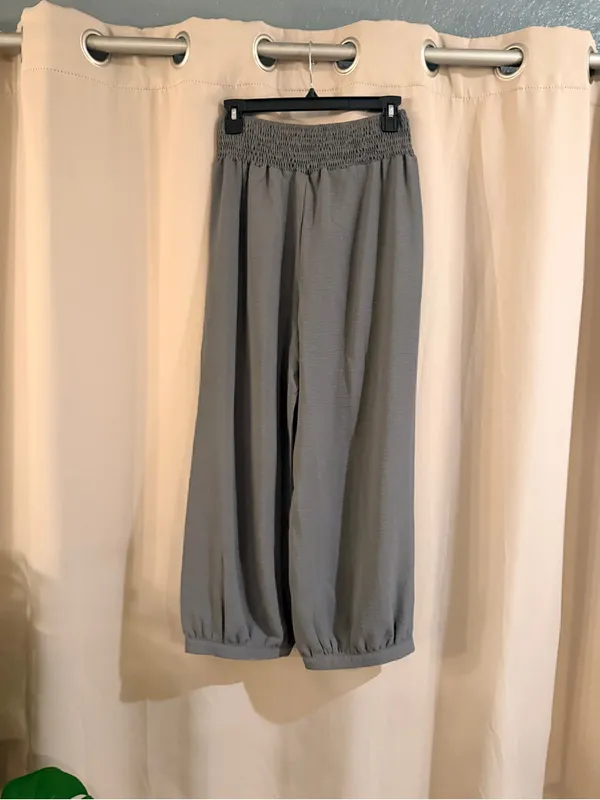 Women’s Elastic  Waist Wide-Leg Pants - Gray - Image 3