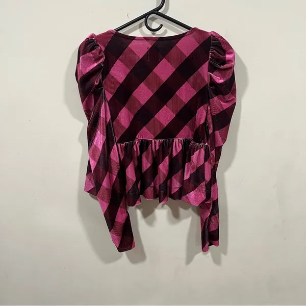 Nwt Anthropologie Maeve Velvet Babydoll Puff Sleeve Blouse Top Pink Plaid S - Image 8