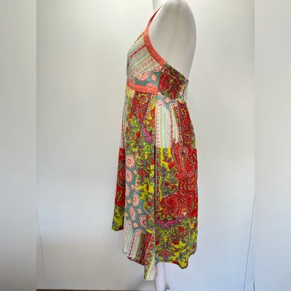 Patchwork Sundress Boho Paisley Print Halter Neckline Pura Vida Lightweight - Image 3