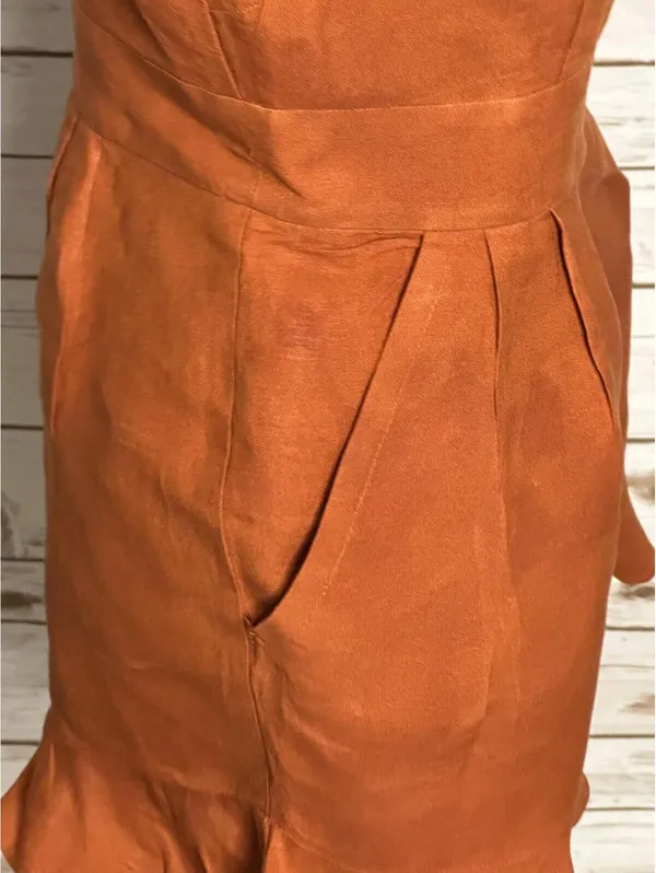 LOFT sleeveless ruffled hem romper Size 4 linen-blend rust coastal summer - Image 6