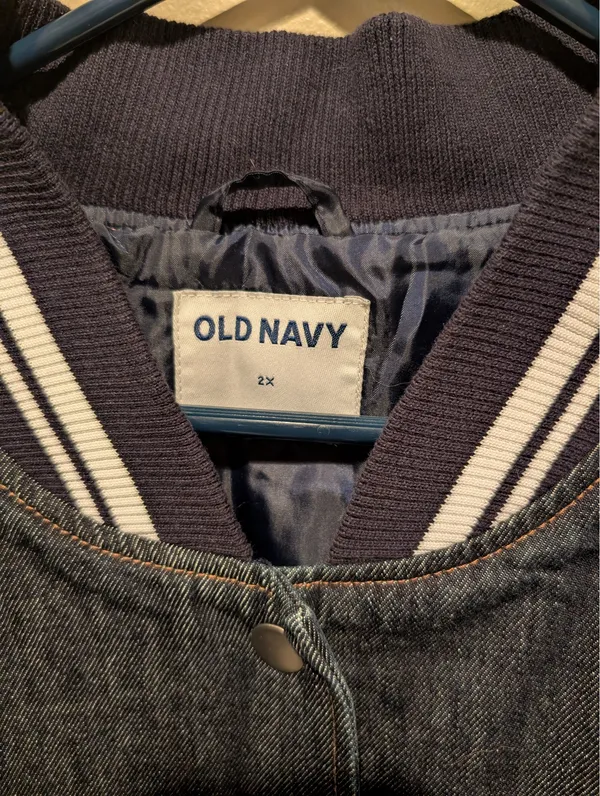 Old Navy Dark Denim Bomber Jacket - Image 2