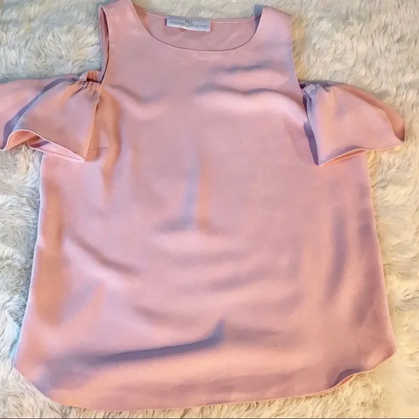 AMANDA UPRICHARD Cold Shoulder Blouse Top Short Flutter Sleeve Light Pink XS‎ - Image 5