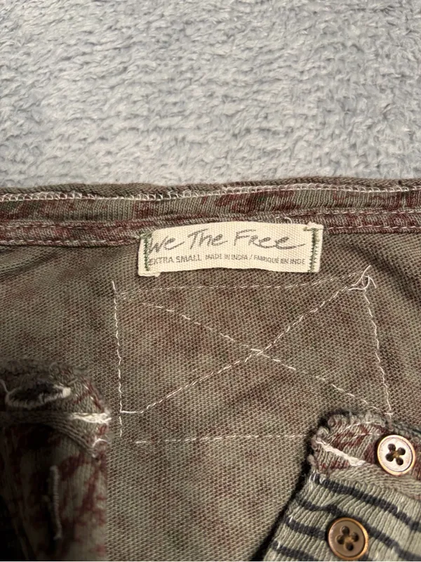 We the free people girl meets boy Floral Henley Long Sleeve Top Brown Olive XS - Image 3