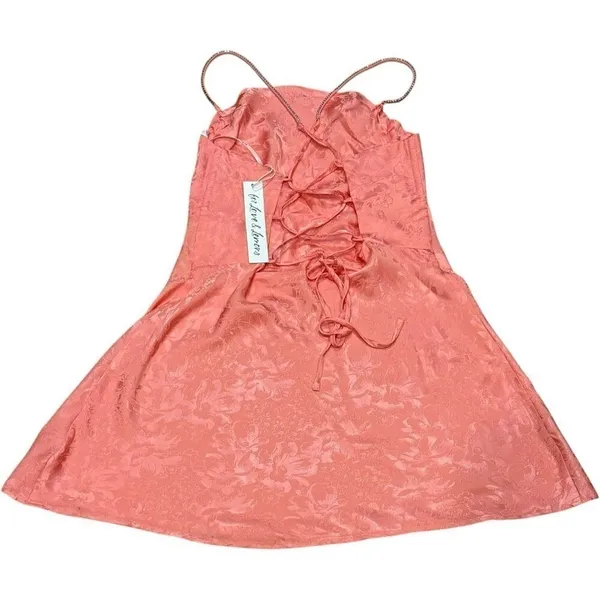 NWT For Love & Lemons Gabrielle Embellished Pink Open Back Mini Slip Dress Small - Image 6