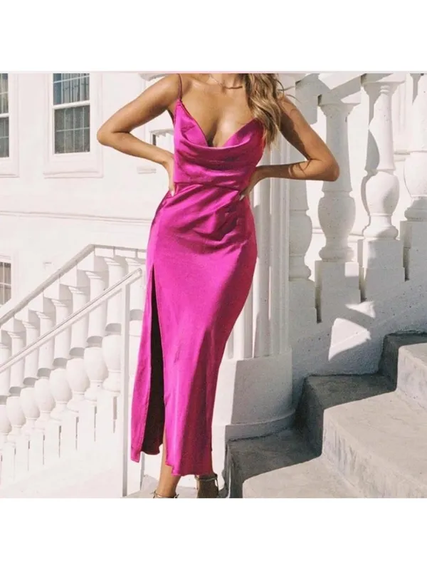 Lioness Magenta Walk The Line Satin Cowl High Slit Pink Maxi Midi xSmall - Image 3