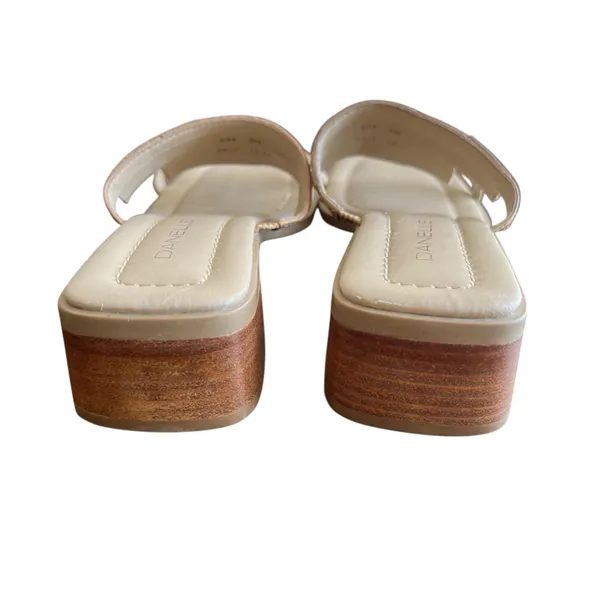 Danelle Vintage Tan Leather Woven Slide Sandals Block Heel Square Toe Boho 5M - Image 5