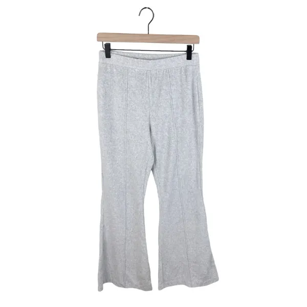 Aerie Groove On Rib Velour Flare Pant Women's Size Small Light Grey High Waist - Image 2
