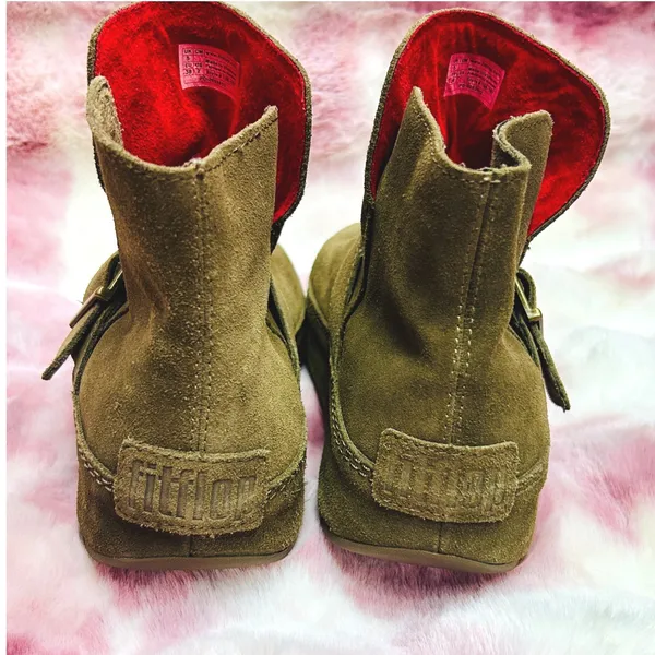 FitFlop‎ Dash Boot Size 7 Army Green Suede Ankle Buckle Microwobbleboard Women - Image 3